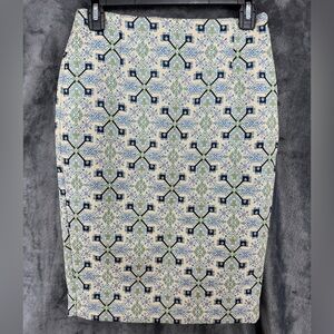 NWT The Limited High Waist Cream & Blue Tapestry Pencil Skirt Size 0 XS